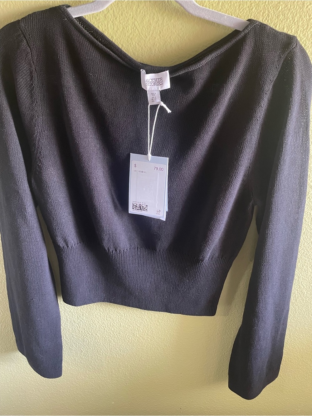 NWT Other Stories Black Rolled Edge Boat Long-Sleeve Knit Top